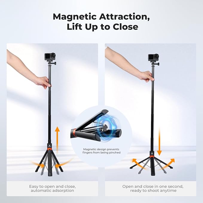 K&F CONCEPT 142cm/55.9" Telescopic Selfie Stick Tripod for Action Camera | 2-in-1 Portable Stand Handle Stick Pole For GoPro Hero 13/12/11/10/9/8, DJI Osmo Action 6/Osmo Action 5 Pro/4/3 Accessories - Image 4