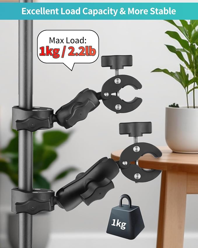 Double Super Clamp Mount 7.28"/18.5cm & 8.86"/22.5cm, Motorcycle Bike Handlebar Umbrella Pole Chair H oleder Clamp Mount for Light Stand Reflector Boom Stand Selfie Stick - Image 6