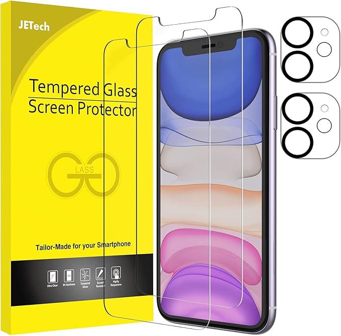 JETech Screen Protector for iPhone 11, with Camera Lens Protector, 2+2 Pack | HD Clear Tempered Glass, Face ID Compatible, Anti-Scratch Protection by JETech