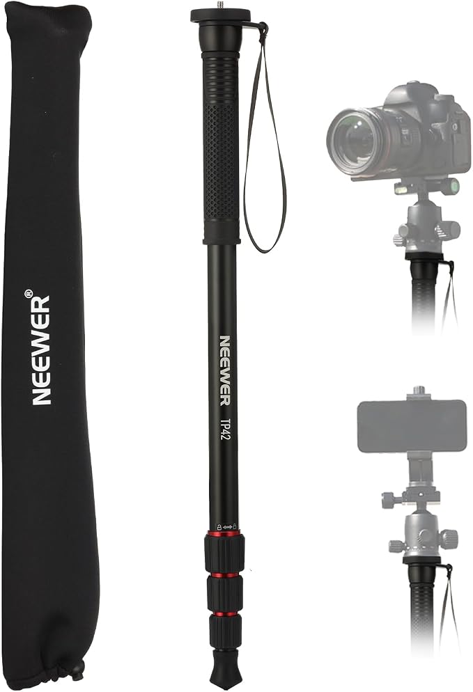 NEEWER 66.5" Camera Monopod Stand, Lightweight Travel Selfie Stick, TP42 | Aluminum, for DSLR Camcorder Photography & Video Recording, 1/4" & 3/8" Screw Adapter, Max Load 22lb by Neewer