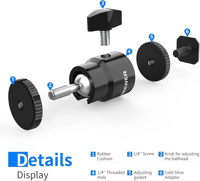 Neewer Mini Ball Head with Cold Shoe & 1/4” Screw, 2 Pack, 360° Swivel 90° Tilt Ballhead Camera Mount Hot Shoe Adapter for Camera, Camcorder, Smartphone, LED Video Light, Microphone, Ring Light, ST17 - Image 2