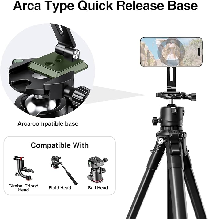 elitehood Magnetic Phone Tripod Mount with Arca Port & 1/4-20 for Magsafe | Aluminum Adjustable iPhone Tripod Mount Attachment for Professional Camera Tripod Video Recording, Streaming, Vlogging - Image 5