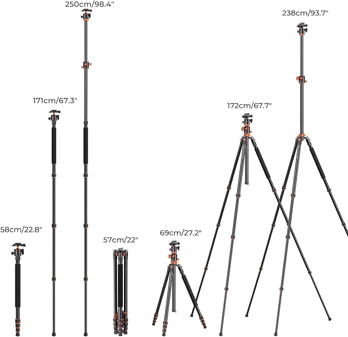 K&F CONCEPT 94 Inch Camera Tripods 4 Section Ultra High Aluminum Professional Detachable Monopod Tripod with 360 Degree Ball Head Quick Release Plate for DSLR SLR Cameras T254A8+BH-28L (SA254T1) - Image 6