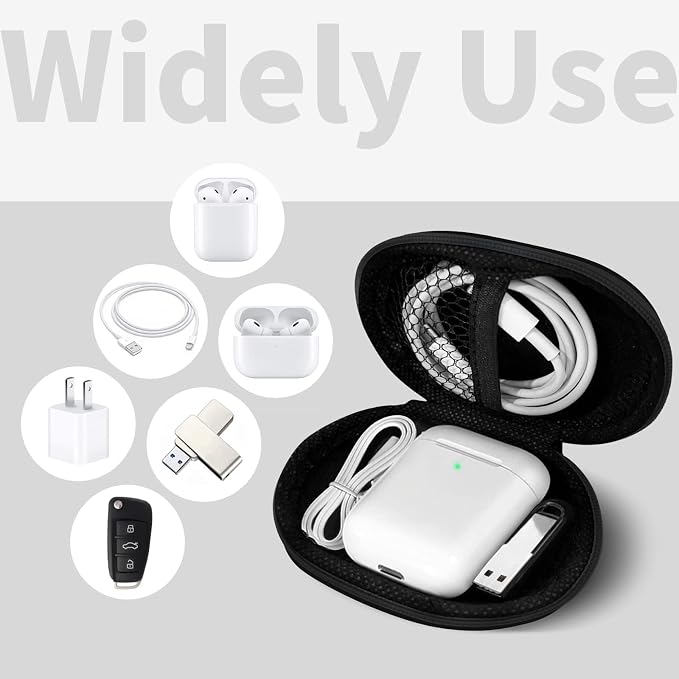 1 Pack Oval Earbud Case Storage Bag with Carabiner, Black | Portable EVA Carrying Case, For Wired/Wireless Headphones, SD Card Storage, Camera Chip - Image 2
