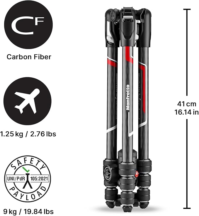 Manfrotto Befree Advanced Twist Camera Tripod Kit, Travel Tripod Kit with Fluid Head and Twist Closure, Portable and Compact, Carbon Camera Tripod for DSLR, Reflex, Mirrorless, Camera Accessories - Image 3
