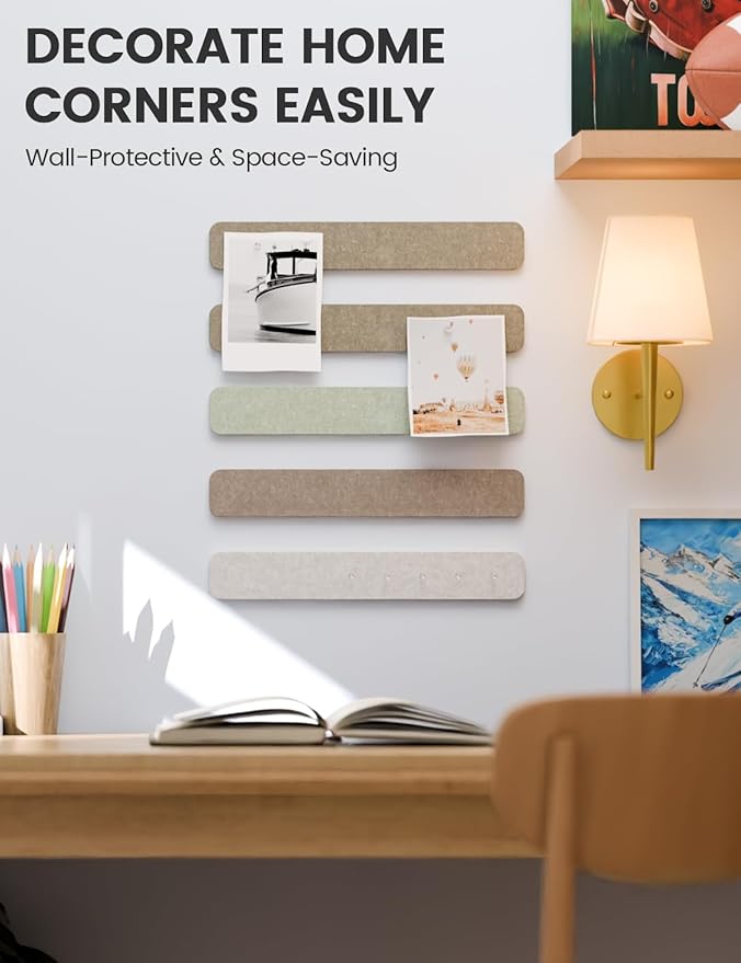 Fluxynara 13" x 2" Felt Wall Panels, Linen Dusk | 5-Pack Includes 35 Push Pins and Adhesive Tabs for Photos, Notes and Decor in Bedroom Doors, Home Office or Studios - Image 4