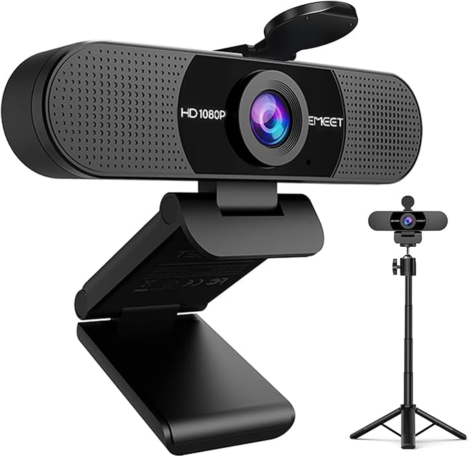 EMEET C960 Webcam with Tripod, 1080P Webcam with Mic, Adjustable Height | Desktop Tripod, C960 Web Camera with Privacy Cover, Plug & Play with Stand for Zoom/Skype/YouTube/FaceTime by EMEET