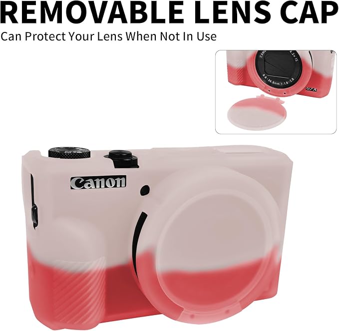 Easy Hood Case for Canon Powershot G7X Mark III Camera, White Red | With Removable Lens Cover,Soft Silicone Protective Case,Anti-Scratch,Slim Fit,Enhanced Grip,Lightweight Camera Accessories - Image 3