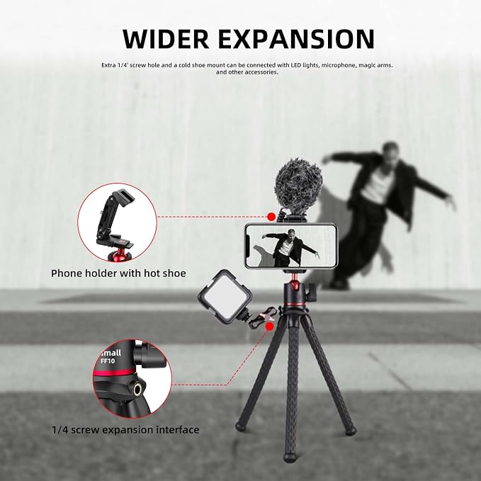 Mini Flexible Tripod with Remote for Phone & Camera | Flexible Octopus Legs, Bluetooth Remote, 1/4" Screw & Cold Shoe, Hidden Phone Holder, GoPro Adapter for Action Cam - Image 6