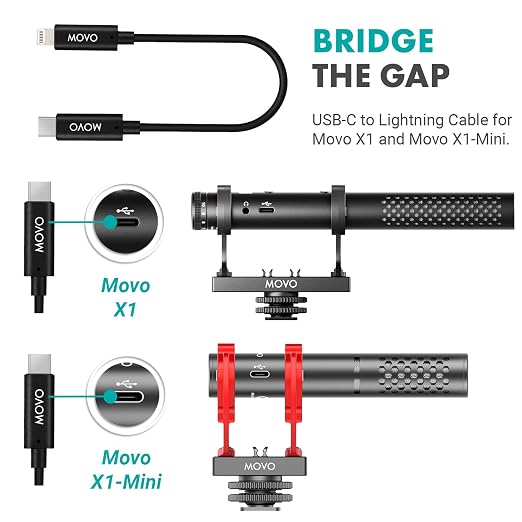 Movo IMA-5 USB-C to 11.8" (30CM) Lightning Microphone Adapter Cable – Connect USB-C Shotgun Mics to iPhone/iPad – Compatible X1, X1-MINI, VXR10-AI, Rode VideoMic NTG, VideoMic GO II - Image 2