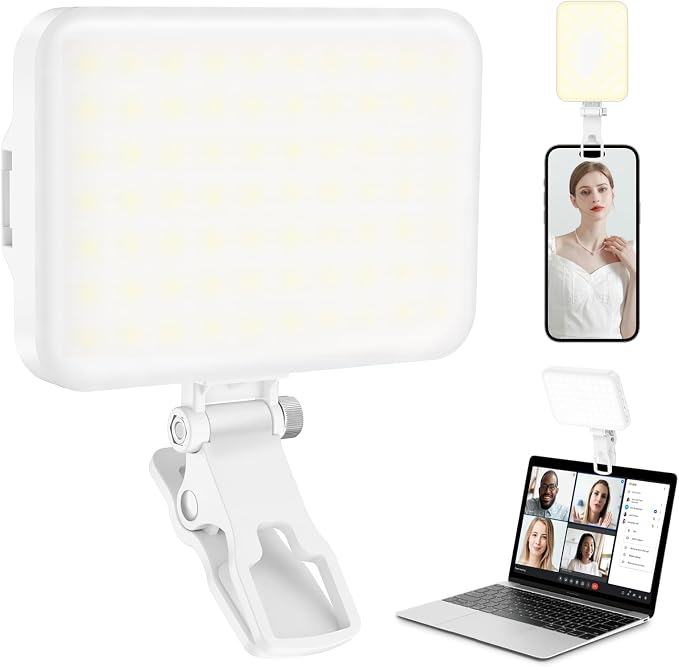 60 LED Portable Selfie Light Video Conference Lighting with Clip & Camera Tripod Adapter Rechargeable 2200mAh CRI 97+, 9 Light Modes for Phone iPhone Webcam Laptop Photo Makeup by ALTSON