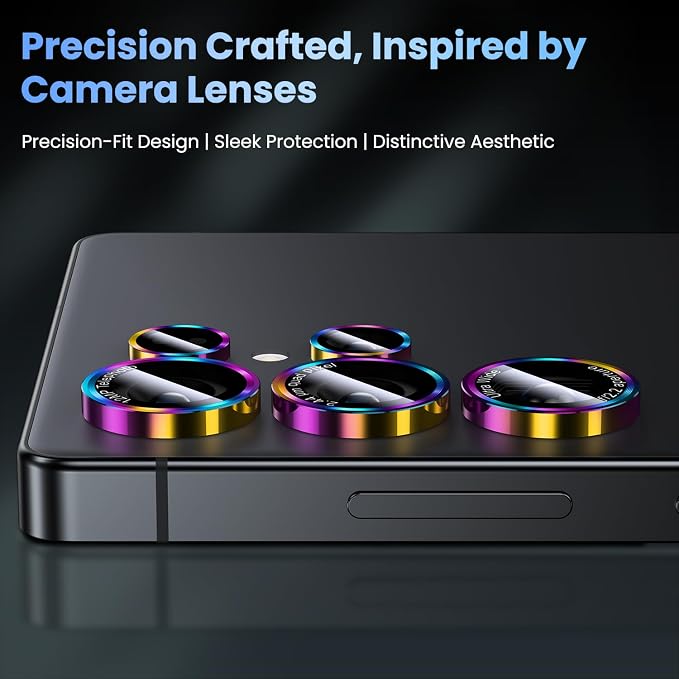 Uyiton for Samsung Galaxy S25 Ultra Camera Lens Protector, Unique Design | Case-Friendly, Ultra-Thin, Military-Grade Sapphire Glass with Aluminum Metal Rear Camera Screen Cover, Colorful - Image 3