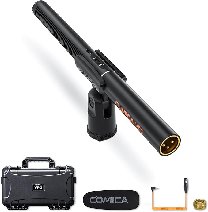COMICA VP3 Super Cardioid Condenser XLR Shotgun Mic with Low-Noise & HPF | -10db Pad, 100hz Hpf, Dual Power (48v/Aa), Full Metal Shielding, Pro-Sumer for Cameras, DSLR, Studio Filmmakers Recorders by COMICA