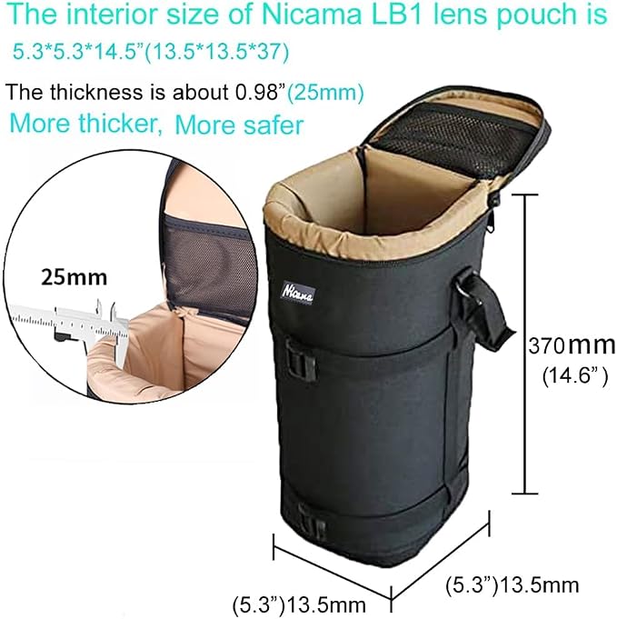 LB1 Deluxe Water-Resistant Camera Lens Pouch Case for Canon RF 800mm Tamron SP 150-600mm Sigma 150-600mm 150-500mm Nikon Nikkor AF-S 200-500mm & More, Zipper Polyester Lens Protective Bag - Image 2