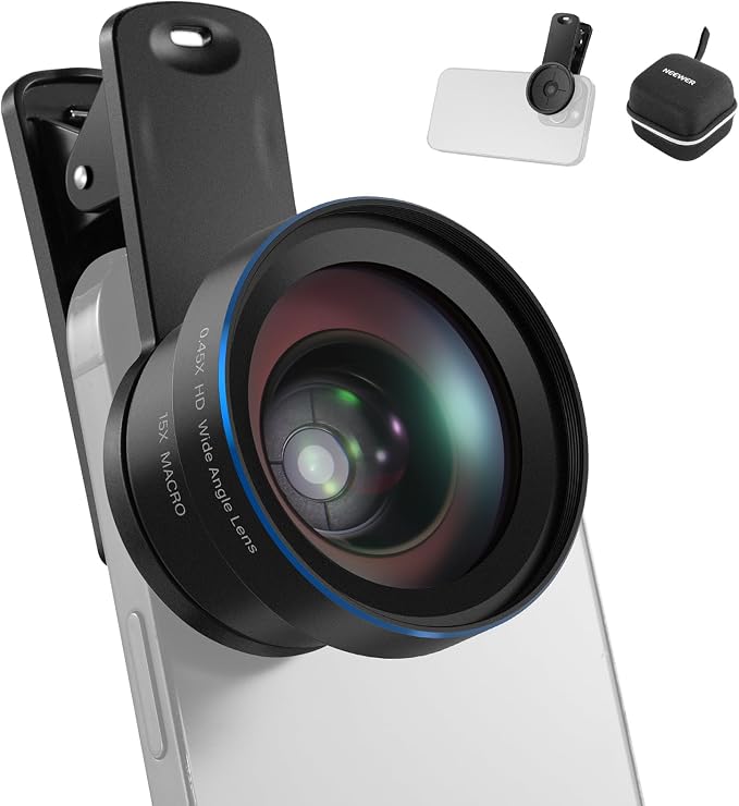 NEEWER Basics 2 in 1 Phone Camera Lens Accessories Kit, HD 0.45x Wide Angle + 15x Macro, 37mm Lens Clamp Compatible with iPhone Samsung Android Smartphone, LS-67 by Neewer