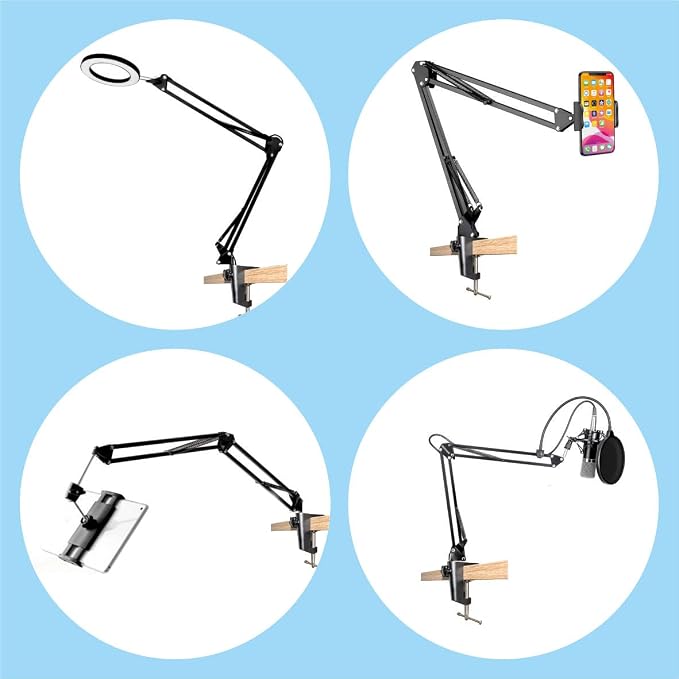 Replacement Heavy Duty C Clamp for 1/2” Base Magnifying Lamp,Desk Lamp,Swing Arm Lamp,Phone I pad Mount,Tablet Mic Holder,Table Mount Clamp for Microphone Stand Mic Boom Arm (ALU BLACK) - Image 5
