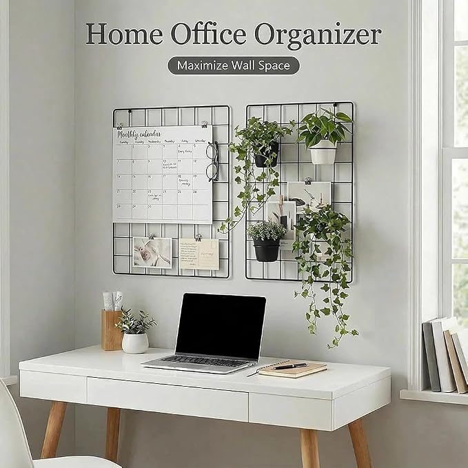 Kaforise Wire Wall Grid Panel, Multifunction Painted Photo Hanging Display and Wall Storage Organizer, Pack of 2, Size 25.6x17.7inch, Black - Image 4