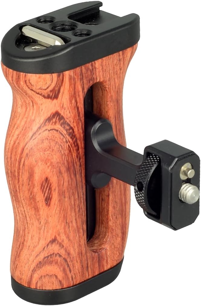 Wooden Camera Cage Side Handle Grip with 1/4" Screw Locating Mount for ARRI, Mini Side Handle for Smartphone Cage Video Rig and Action Camera Cage Compatible with Gopro/Insta360/DJI Osmo by Unknown