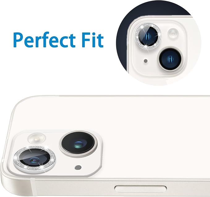 for iPhone 15 & iPhone 15 Plus Camera Lens Protector, Bling Glitter Diamond Lens Cover 9H Tempered Glass Camera Cover Anti Scratch Shockproof Screen Protector Individual Metal Lens Ring - 2PCS - Image 6