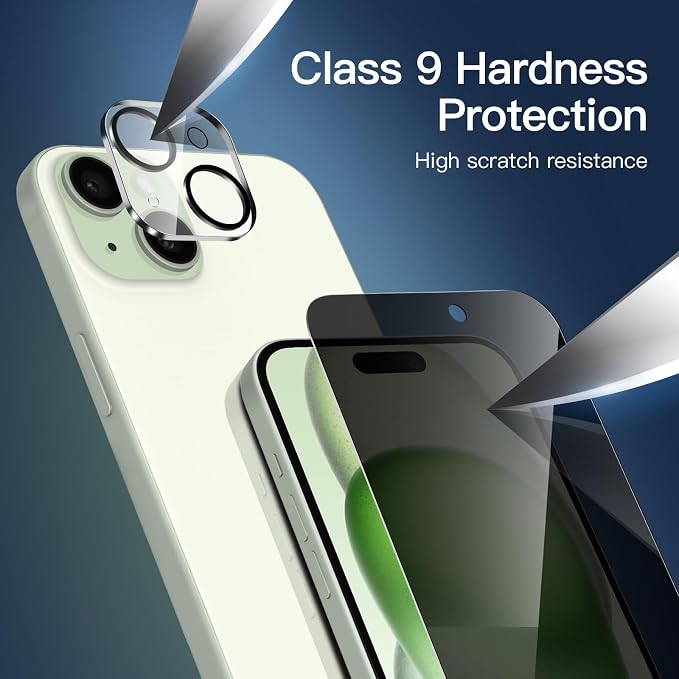 NEW'C 3x Privacy for iPhone 15 Plus Screen Protector (6.7 inches)+ 3x Camera Lens Protector, Sensor Protection, Case Friendly Tempered Glass Film + Dust Plug - Easy installation tool included - Image 6