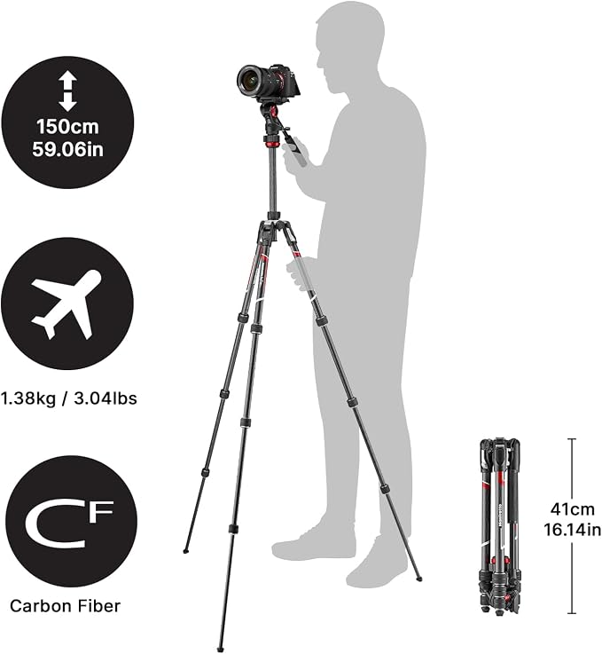 Manfrotto Befree Live, Travel Video Tripod, Carbon Fiber with Twist Lock with MVH400AH Fluid Head for DSLR, Mirrorless, Compact and Video Cameras Up to 4 kg | Twist Lock with MVH400AH Fluid Head for DSLR, Cameras Up to 4 kg - Image 2