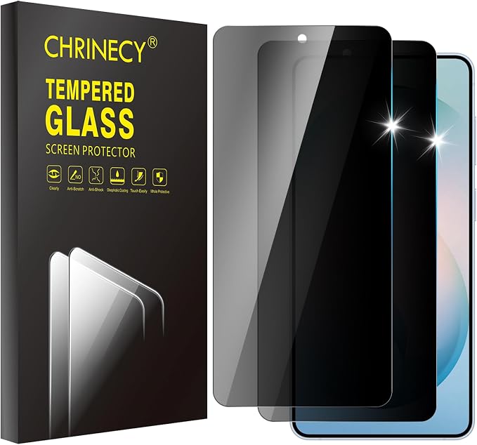 2 Pack Privacy Screen Protector for Samsung Galaxy S26 Plus | Tempered Glass Film, 9H Hardness, Anti-Spy, Anti-Scratch, Case Friendly, Easy Installation by CHRINECY
