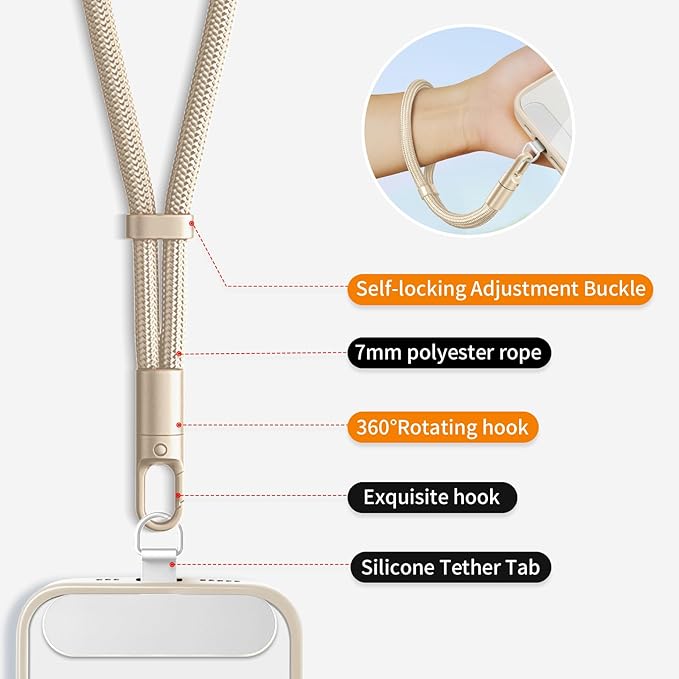 Phone Wrist Strap Lanyard Hand Universal Adjustable Phone Finger Grip Wristlet with 3 Patches Tether Anti Theft for iPhone 16 Pro Max 15 14 Charms for Keychain USB Flash Drive Wallet ID Name Tag Camel - Image 4