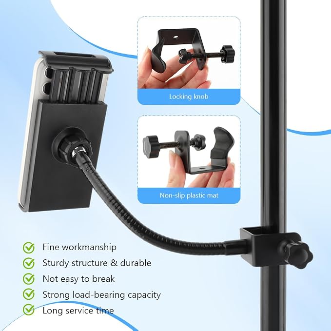 Mic Stand Phone Holder, Flexible Phone Holder for Microphone-Stand, Adjustable Mic Stand Holders for Most Mobile Phones And Tablets(COLOR:Black) - Image 6