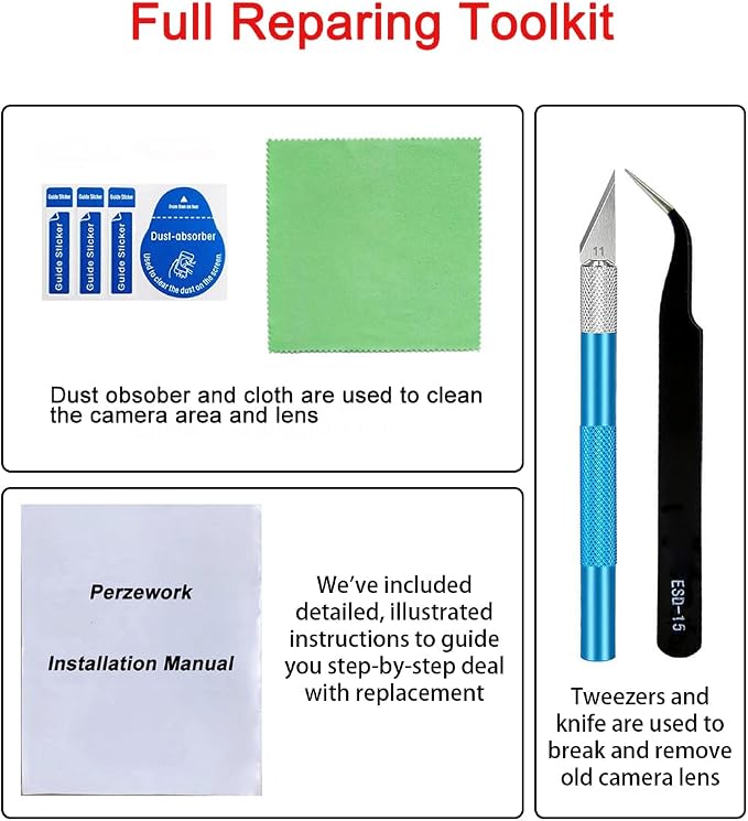 2 Set Back Rear Camera Lens Glass Replacement for Samsung Galaxy S23 Ultra with pre-Installed Adhesive and Reparing Toolkit - Image 7