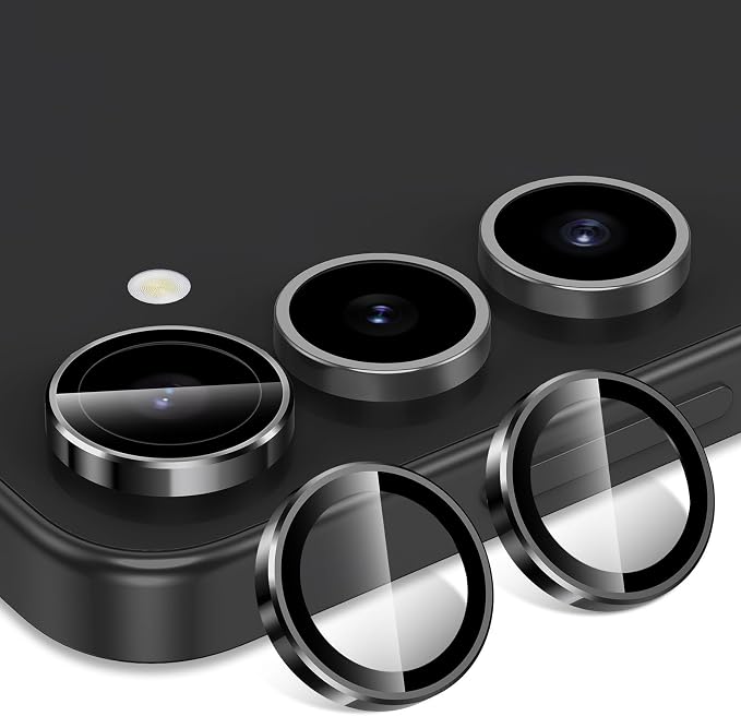 for Samsung Galaxy S24 Plus Camera Lens Protector, Individual Metal Ring Tempered Glass Lens Cover, [Strong Adsorption] Scratch Resistant Ultra-Thin HD Clear Lens Cover, 1 Set-Black Ring - Image 2