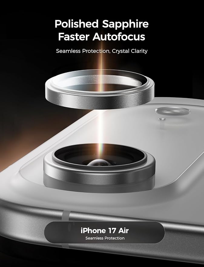 MAGIC JOHN for iPhone Air Camera Lens Protector [Alignment Kit&1:1 Invisible Fit] 9H Aerospace Tempered Glass, Ultra HD, Metal Individual Ring,Set of 2,Sliver - Image 5