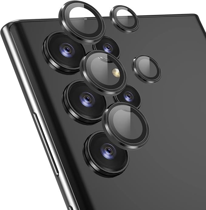 [3+2PCS] YWXYW for Samsung Galaxy S22 Ultra Camera Lens Protector, Aluminum Alloy Tempered Glass, [Installation Frame] with Camera Screen Protector for S22 Ultra 5G (Phantom Black) by YWXTW