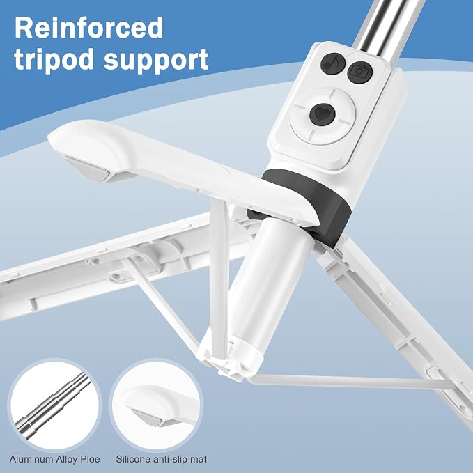 Selfie Stick Tripod with Fill Light, Phone Selfie Stick,Durable Stainless Steel Design,Bluetooth Remote Control,and Stable Three-Legged Support for Live Broadcasts,Video Shooting (White) - Image 7
