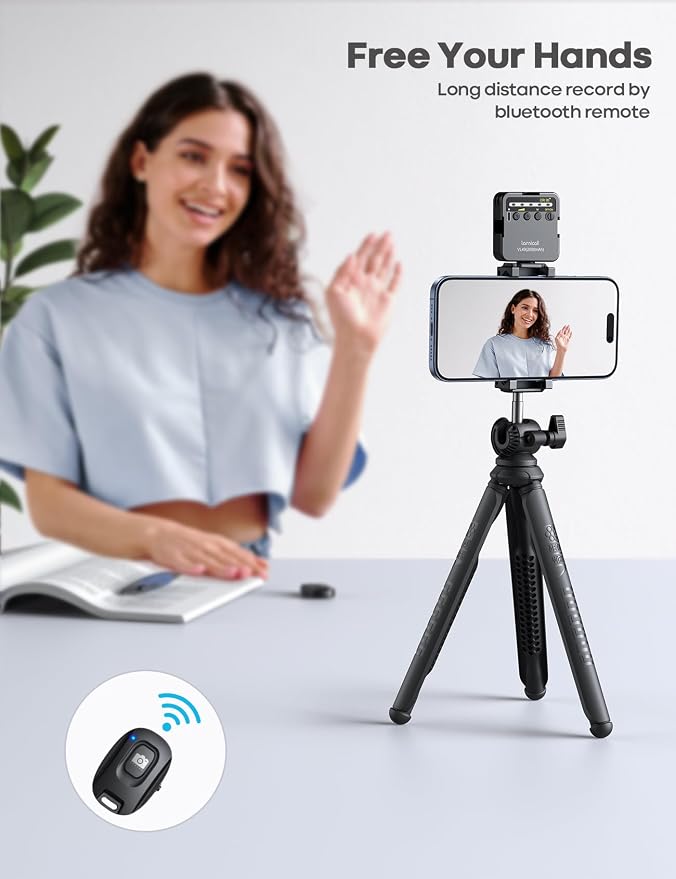Lamicall Tripod for iPhone with Wireless Remote 8-Strand Aluminum Core | Flexible Silicone Legs, Heavy-Duty Phone Stand with 1/4'' Screw & Cold Shoe for iPhone Pocket 3/4 Samsung GoPro DSLR Camera - Image 6
