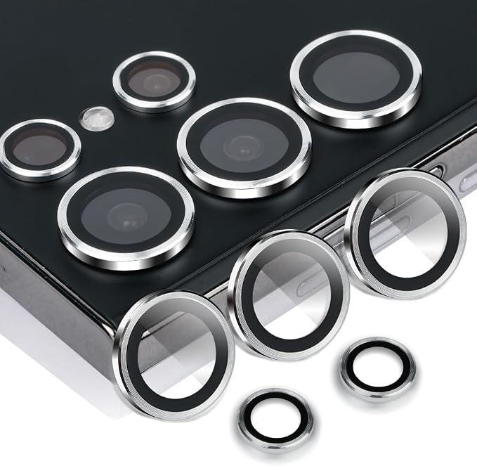 Camera Lens Protector for Samsung Galaxy S24 Ultra, Silver | Tempered Glass, Auto-align Tray, Easy Installation, Case Friendly, Anti-Scratch, HD Clear, Ultra Slim by Rayorcon