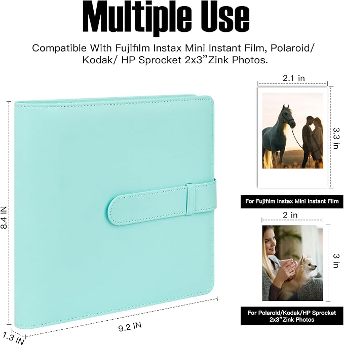 Veicevol 360-Pocket Album for Instax Mini & Polaroid 2x3 inch Photos, Greem | Designed for Instax Mini and Polaroid 2x3 Photos, PU Leather Cover, Horizontal & Vertical Pockets, Wedding Birthday Travel - Image 2