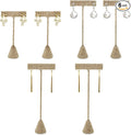 Ikee Design 6Pcs Set Earring Stand Display 3 sizes Ht., Natural Linen | MULTI-HEIGHT EARRING DISPLAY: Linen with a stable metal base for various earring sizes; 2.5"W x 5.5"H. by IkeeDesign