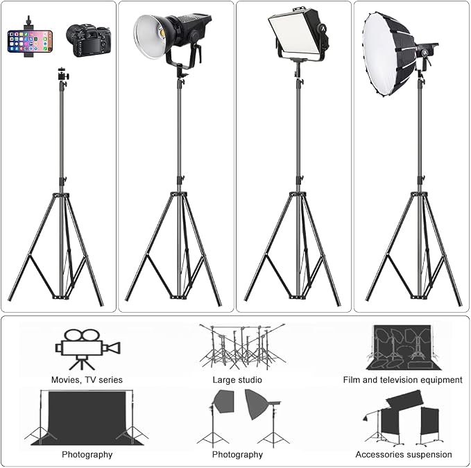 Aluminum Alloy Light Stand 9.5 Feet/2.8m Adjustable Spring Cushioned Photography Tripod for Photo Studio Speedlight Flashes, Ring Light, Photographic Equipments Thickening Flash Stand, 2 Pack - Image 5