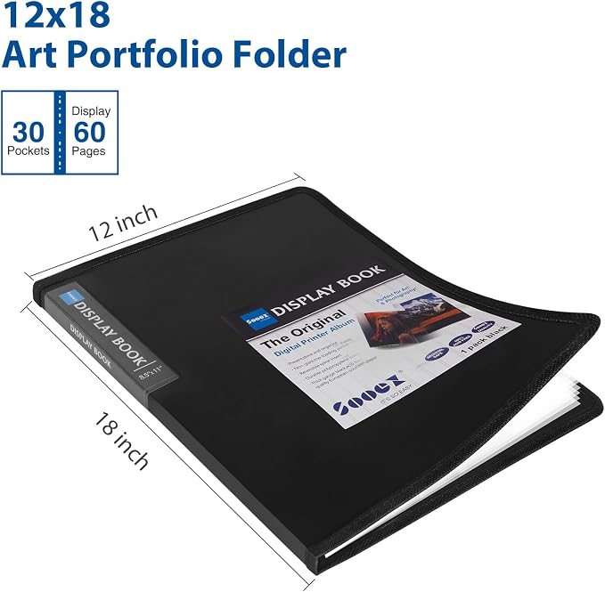 Sooez Art Portfolios 12x18, Portfolio Folder with 30 Pockets & Black Inner | Large binder sleeves, Display 60 Pages, 12x18 Presentation Book for Artwork Storage, Binder with Plastic Sleeves for Artist - Image 6