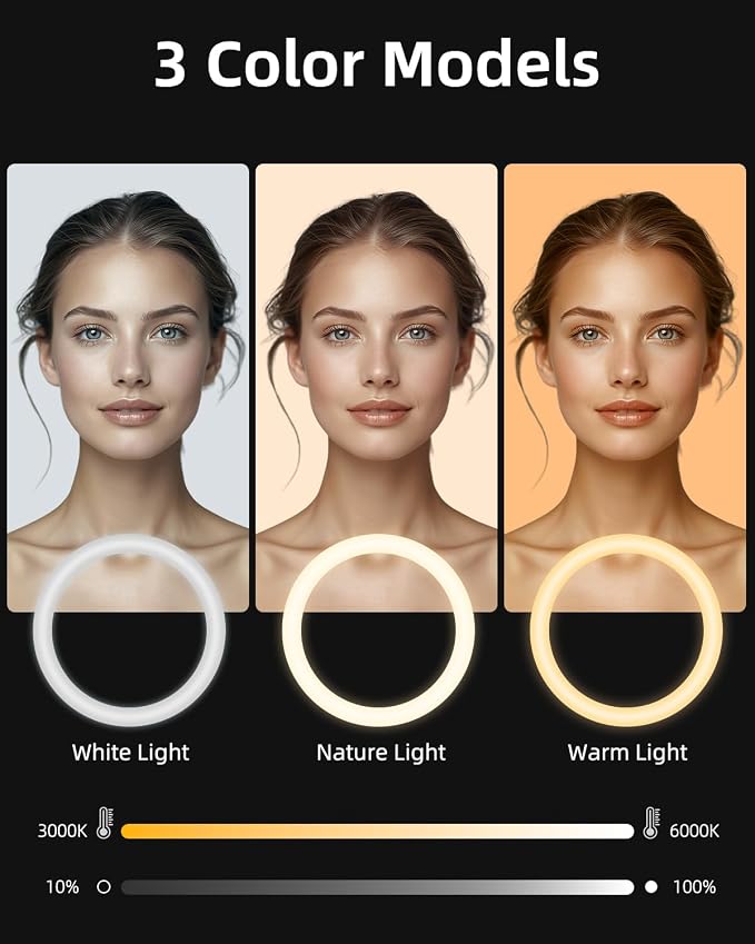 TODI 12" Ring Light with 63" extendable Tripod Stand, Selfie RingLight with Phone Holder and Selfie Remote, 2-in-1 Dimmable LED Ring Light for Makeup, Live Stream, Photography - Image 2
