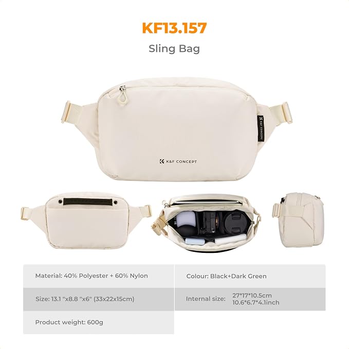 K&F CONCEPT 2 in 1 Camera Sling Bag, Everyday Shoulder Bag | Multifunction Photography Compact Crossbody DSLR Portable Bag, Compatible for Canon/Nikon/Sony, BS01 - Image 7