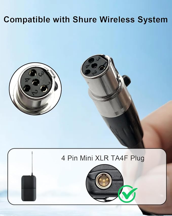 Lavalier Lapel Microphone Compatible with Shure KCX, PGX, BLX, SLX, GLX, ULX, QLX, FP, L1, LX1, SC1, U1, UC1, UT1, T1 Wireless Transmitter Unidirectional Condenser Mic (Mini XLR TA4F 4 Pin Plug) - Image 2