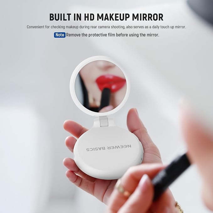 NEEWER Basics Magnetic LED Selfie Light Compatible with MagSafe iPhone, Desk Stand Phone Holder with Makeup Mirror 1160lx/0.2m 900mAh CRI95 Fill Lighting for Video Recording Streaming, White NL48R - Image 7