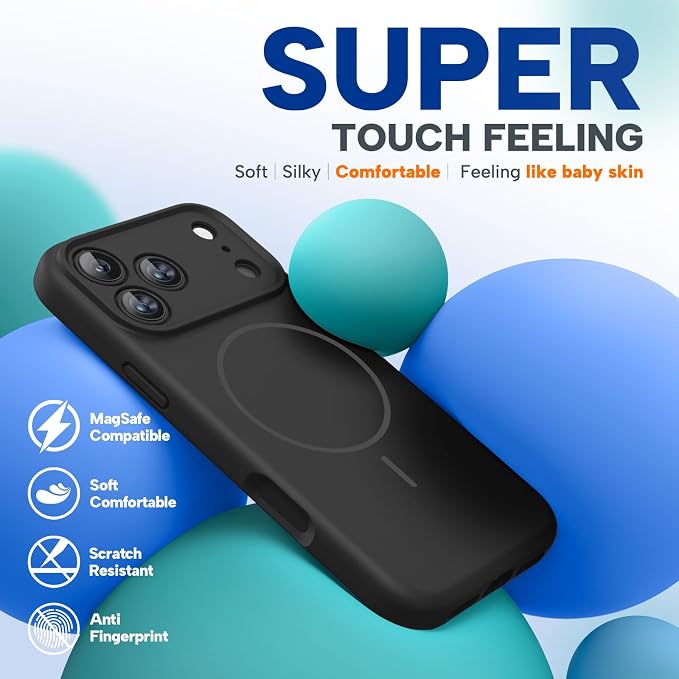 Miracase Magnetic for iPhone 17 Pro Case, Silicone, Black | Compatible with MagSafe, Soft Microfiber Lining,Shockproof Drop Protection Phone Case for 17 Pro - Image 6