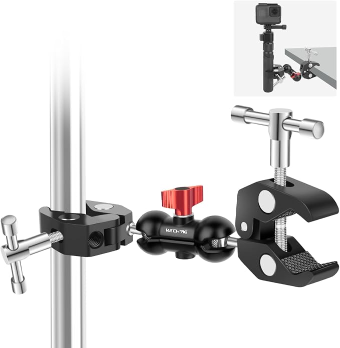 Double Super Clamp Camera Mount with Magic Arm, Aluminum Double Clamp Mount Umbrella Holder for Desk, Studio Light/Boom Stand, Photography Reflector, Cross Bars, Bike/Motor Handlebars (SY004) by Mechrig