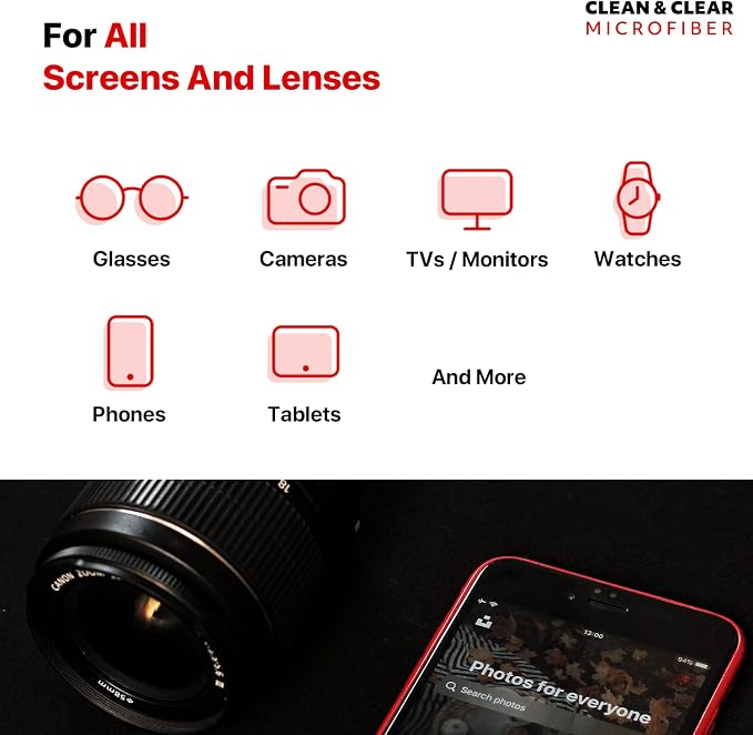 Clean & Clear Microfiber Cleaning Cloth, Extra Large [12 Pack] Ultra Premium Microfiber Cleaning Cloth - Microfiber Cloth for Camera Lens, Glasses, Screens, and All Lens. - Image 5