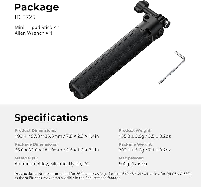SmallRig 7.1-20.5in Selfie Stick Tripod, Switch Horizontal Vertical Mode | Extendable Stick for DJI Osmo Nano Action 6/5 Pro/4/3, for GoPro Hero 13/12/11/10/9, for Insta360 X5/4/3/Ace Pro 2 - 5725 - Image 10