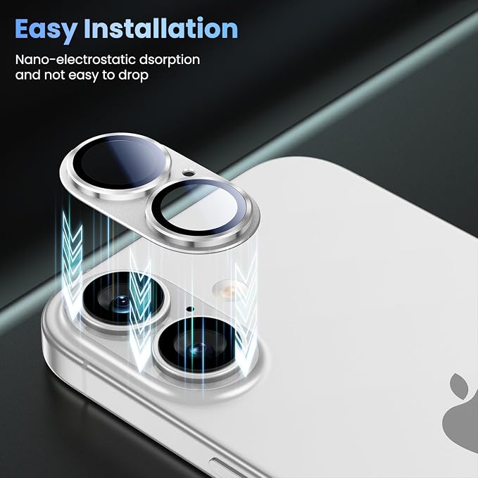 Uyiton for iPhone 17 Camera Lens Protector, Metal Frame Glass Cover | Not Easy to Break, Strong Adsorption, Case-Friendly, Metal 9H Sapphire Glass Rear Camera Screen Cover, White - Image 7