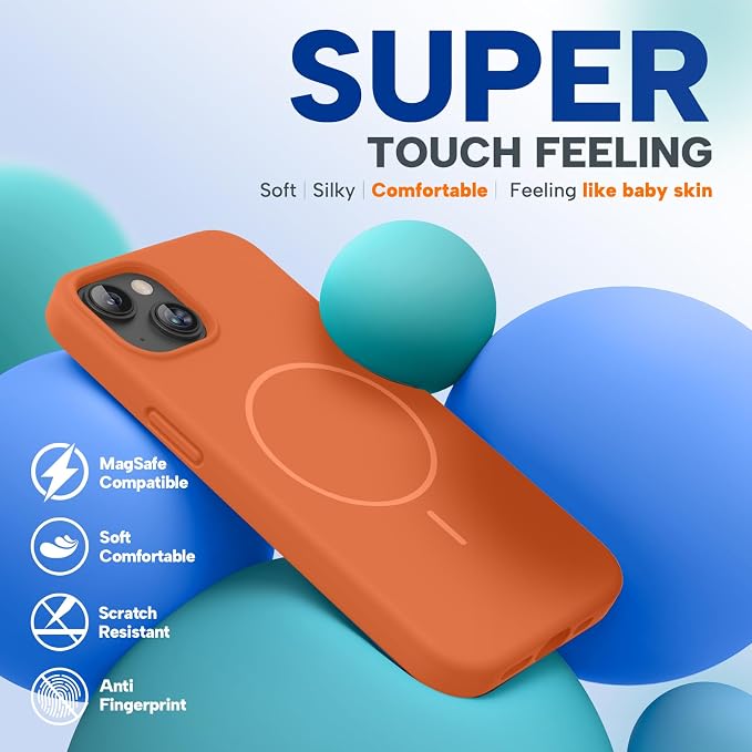 Miracase Silicone & Magnetic for iPhone 13 Case, Amber Orange | Compatible with MagSafe, Soft Microfiber Lining, Premium Silicone Cover Shockproof Drop Protection Phone Case for 13 - Image 4