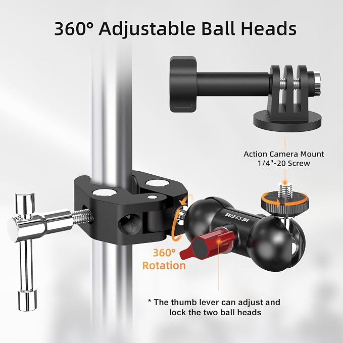 Super Clamp Mount Kit with 360° Ballhead Magic Arm – Universal Camera Mount with 1/4"-20 Screws for DSLR Camera,Led Lights,Action Cameras,and More - Image 3
